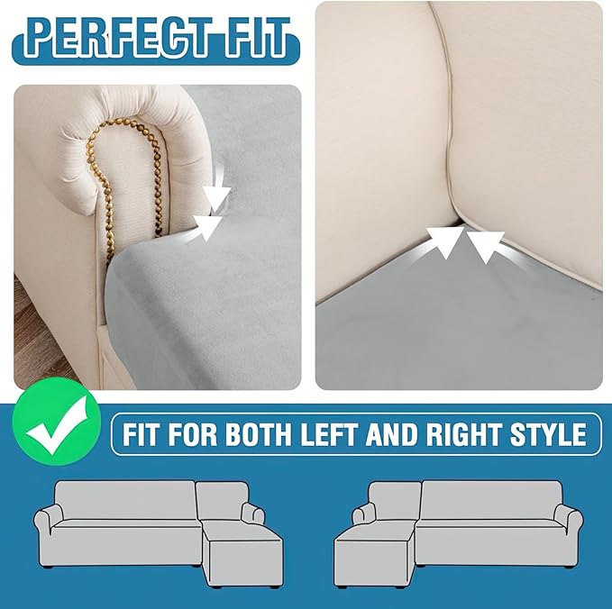 Couch Cover Stretch Velvet Sofa Cushion Cover 3-Piece - Elastic Washable Slipcover for Seat or Backrest, Couch Seat Covers for Sofas (Light Grey)