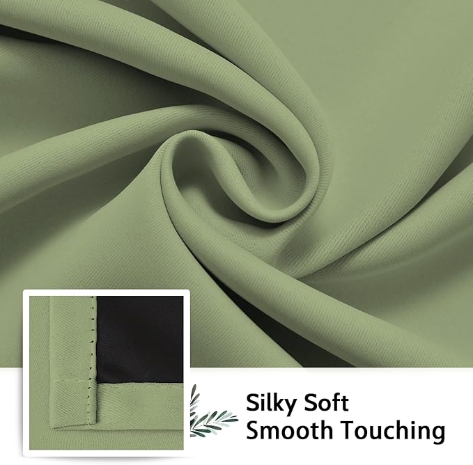 SimpleHome 100% Blackout Curtains for Bedroom,Thermal Insulated Grommet Window Drapes Room Darkening Sage Curtains for Living Room with Black Back,42 x 84 Inch,2 Panels