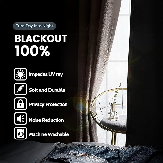 SimpleHome 100% Blackout Curtains for Bedroom,Thermal Insulated Cream Grommet Window Drapes Room Darkening Curtains for Living Room with Black Back,42 x 72 Inch,2 Panels