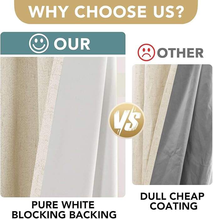 H.VERSAILTEX Curtains for Bedroom Black Out Thermal Insulated Linen Textured Curtains Room Darkening Curtain Living Room Curtain 2 Panel Sets, Bleached Sand, 52x96 Inch