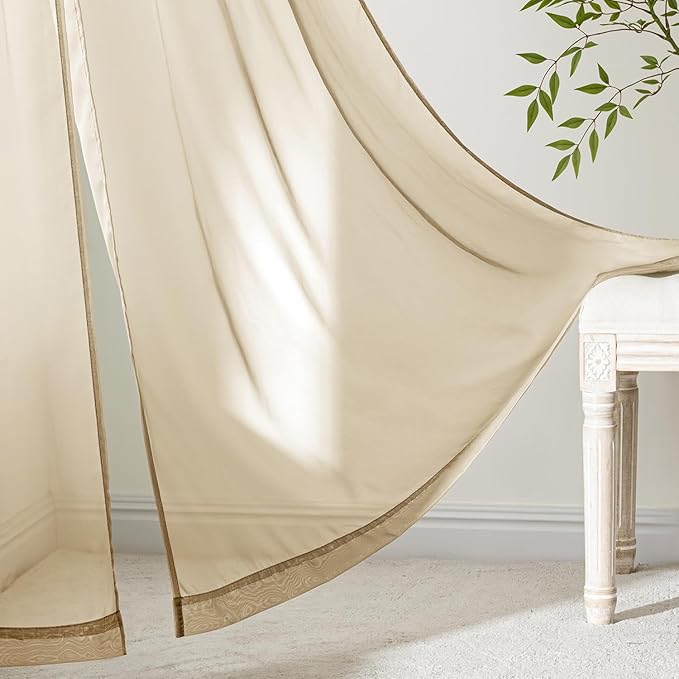 MIULEE Beige Sheer Curtains 84 Inches Long, 4 Panels Set, Rod Pocket Voile Drapes Light Filtering and Semi Transparent, Elegant Window Treatments for Bedroom Living Room,54 x 84 Inches