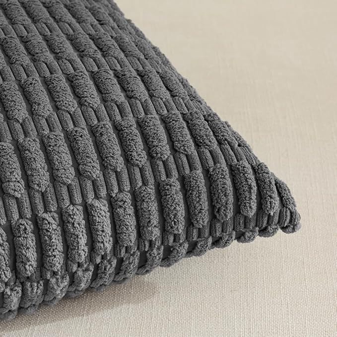 Fancy Homi 4 Packs Dark Grey Decorative Throw Pillow Covers 26x26 Inch for Couch Bed, Rustic Modern Farmhouse Boho Home Decor, Soft Plush Corduroy Gray Cute Square Accent Cushion Case 66x66 cm