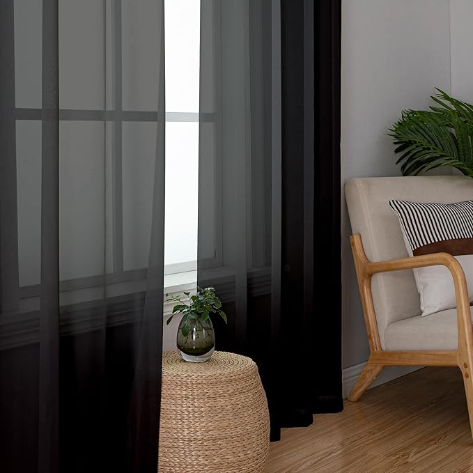 Aiyufeng 2 Pack: Basic Black Sheer Curtain Drapes for Living Room 84 Inch Length 2 Panels, Light Filtering Voile Drapes for Bedroom, Patio, Sliding Door, Each 59" W x 84" L, Black