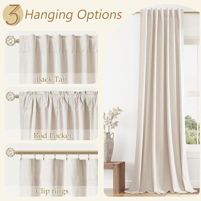 Guken 100% Blackout Curtains 54 Inch Length 2 Panels Set for Living Room Bedroom Back Tab Thermal Insulated Black Out Linen Drapes Room Darkening Window Curtains 54 Inches Long