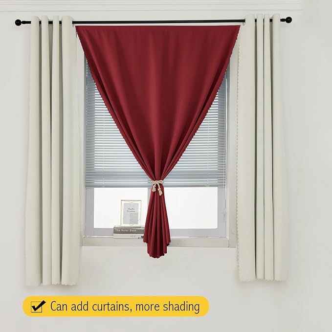 Self Adhesive Curtains, Stick Curtain Blackout Shades Window Cover Curtains for Living Room No Drilling, 59" W X 84" L, Burgundy, 1 Panel