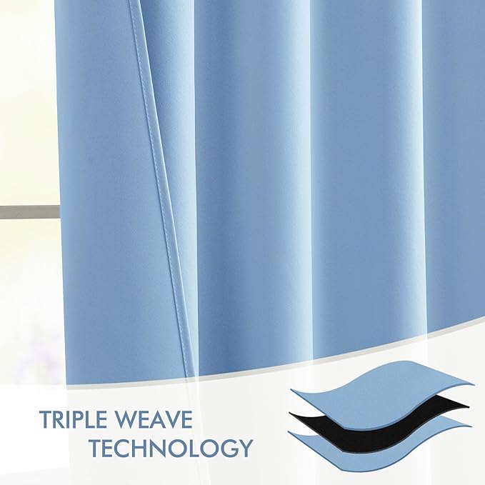 MIULEE Sky Blue Back Tab Blackout Curtains 72 Inches Long 2 Panels Set for Living Room Bedroom Privacy, Rod Pocket/Pinch Pleat Thermal Insulated Room Darkening Pleated Light Blocking Drapes