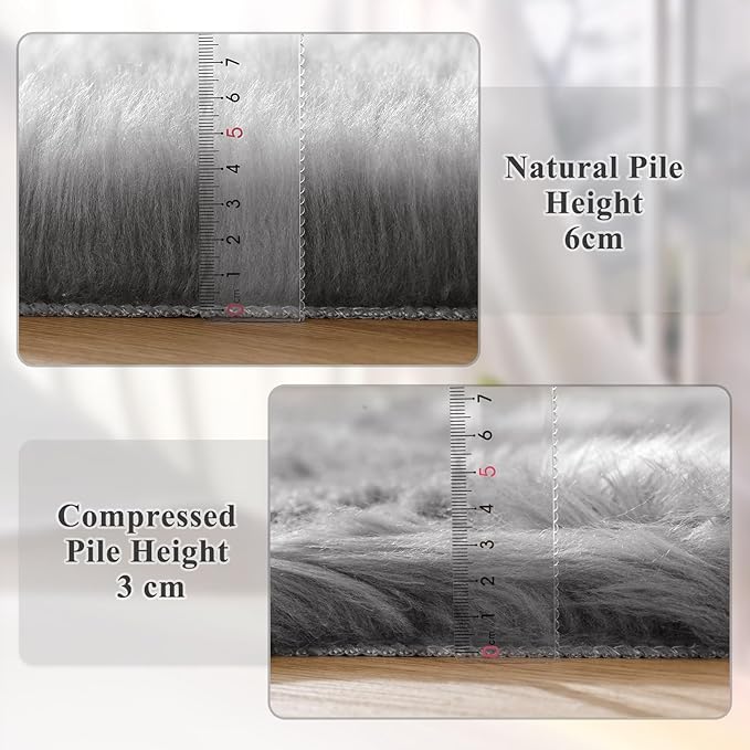ORINOVA Silver Grey Faux Sheepskin Washable Shaggy Fur Area Rugs for Living Room Bedroom 2x6 Fluffy Nursery Rug Runner Teen Room Décor