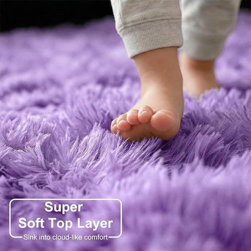 Amdrebio Purple Round Rugs 5Ft for Girls Bedroom Decor Aesthetic, Fluffy Fuzzy Circle Area Rug for Kids Playroom, Cute Furry Shaggy Circular Princess Carpet for Living Room, Baby Nursery, Preppy Dorm