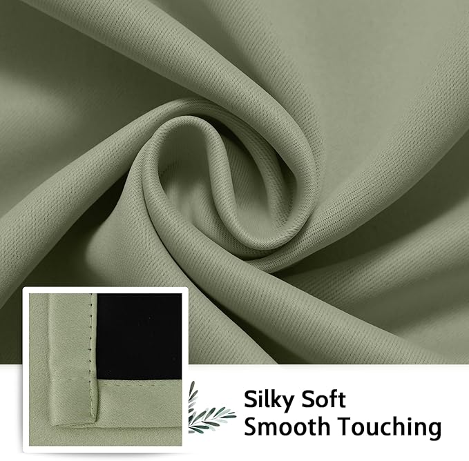 SimpleHome 100% Blackout Curtains for Bedroom,Thermal Insulated Light Sage Grommet Window Drapes Room Darkening Curtains for Living Room with Black Back,52 x 72 Inch,2 Panels