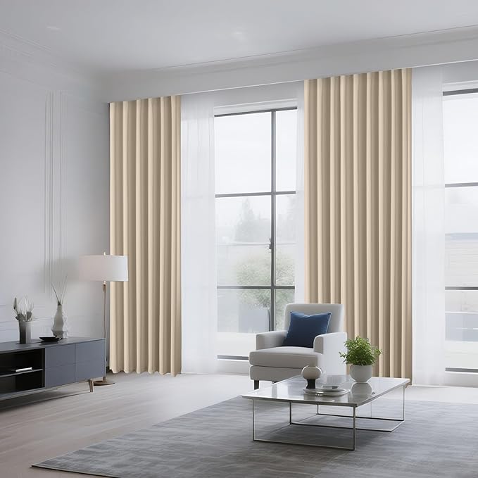 CUCRAF Light Beige Blackout Curtains 84 inch Length 2 Panels Set, Rod Pocket Room Darkening Drapes for Bedroom Living Room, Insulated Thermal Light Blocking Window Curtain (W52 x L84 Inch)