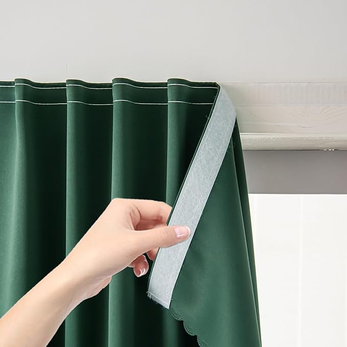 Blackout Curtains for Bedroom Stick On Curtains Window Shades Pull Down Blackout Window Cover No Drillng Self Adhesive Curtains No Rod Small Curtain, 35" W X 79" L, Dark Green, 1 Panel