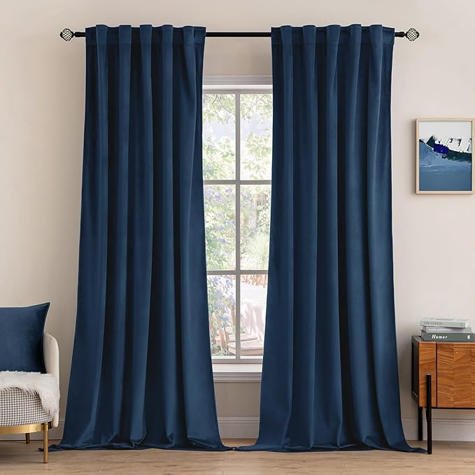 MIULEE Navy Blue Velvet Curtains 84 inches - Luxury Blackout Curtains for Bedroom Living Room Thermal Insulated Super Soft Window Drapes Rod Pocket & Back Tab, W52 x L84 inches, 2 Panels