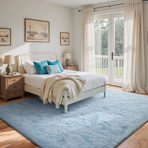 5x7 Ft Shag Area Rug for Bedroom, Ultra Soft Fluffy Furry Rugs for Living Room Indoor Floor, Aesthetic Carpet for Kids Home Decor (Light Blue)