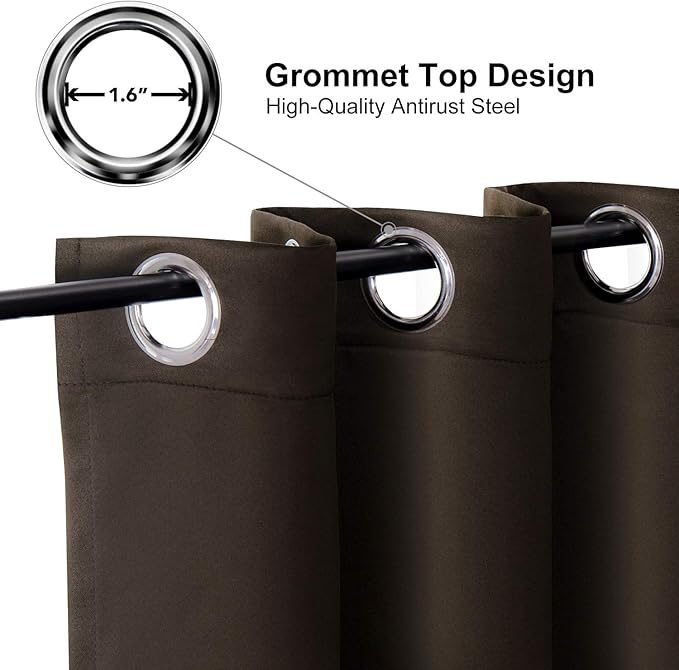 ChrisDowa Brownout Curtains 70 inches Wide for Bedroom - 2 Panels Set Extra Wide Grommet Thermal Insulated Room Darkening Curtains for Living Room (Brown, 70 x 84 Inch)