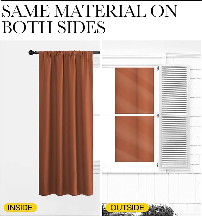 NICETOWN Blackout Curtains and Drapes - Thermal Insulated Solid Rod Pocket Blackout Draperies/Panels (Burnt Orange, 1 Pair, 42 by 45 inches)