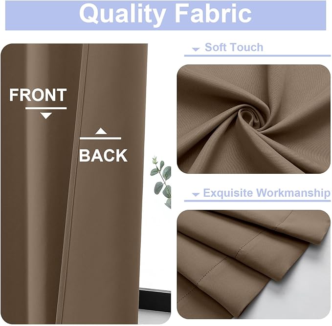 Simplebrand Ava Brown Blackout Curtains for Bedroom 84 Inch Length 2 Panels Set, Solid Thermal Insulated Privacy Living Room Window Treatment Curtains Blackout Drapes, W50 x L84 Inch, Brown
