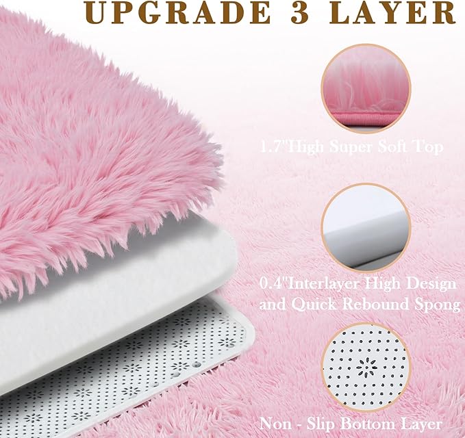 Area Rugs 10x14 Living Room, Shaggy Carpet Soft Plush Furry Bedside Rug Large Area Rugs for Bedroom Kids Girls Boys Home Decor Anti Slip(10 x 14, Pink)