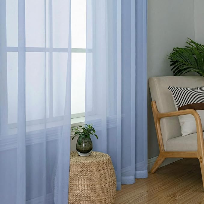 OWENIE Sheer Curtains 84 inches Long 2 Panels Set for Living Room/Bedroom, Rod Pocket Voile Sheer Panel Drapes, Airy Soft Fabric Window Treatments, 2pcs, Each 42" W x 84" L, Demin