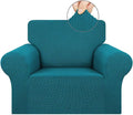 KEKUOU Stretch Single Sofa Slipcover 1 Piece Couch Sofa Cover (31"-55") Furniture Protector 1 Seater Sofa with Elastic Bottom for Kids,Pet.Jacquard Small Checked Pattern Fabric(Small,Peacock Blue)