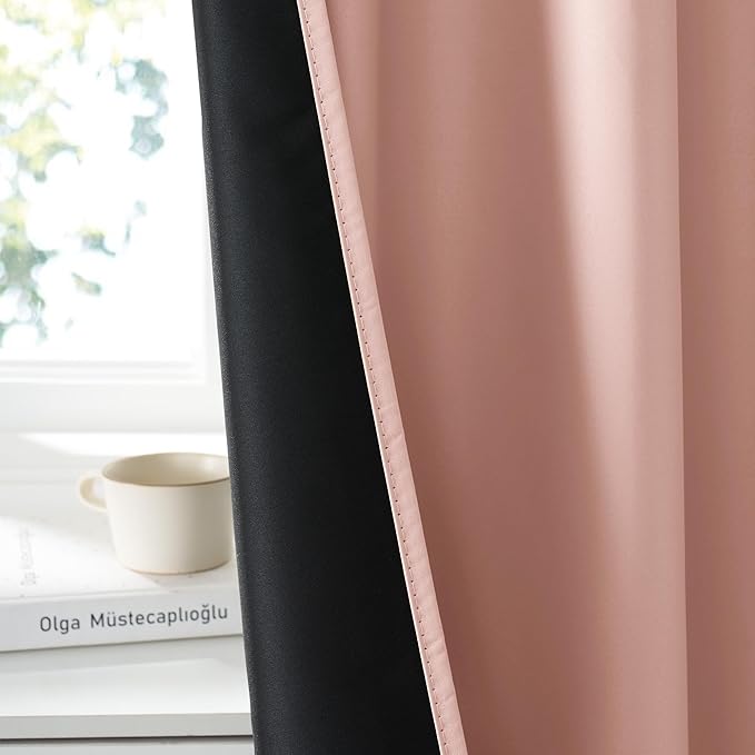 RYB HOME 100% Blackout Basement Curtains 30 inches Long, Heat & UV Blocking Total Room Darkening Noise Reducing Curtains for Bathroom RV Campers, Peach Pink, 2 Panels Set