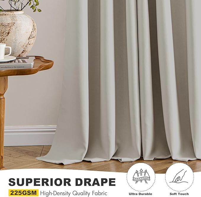 MIULEE Natural Blackout Curtains for Bedroom Living Room 72 Inches Long 2 Panels, Thermal Insulated Room Darkening Drapes Solid Grommet Noise Reduction Light Blocking Window Treatments 40x72 inch
