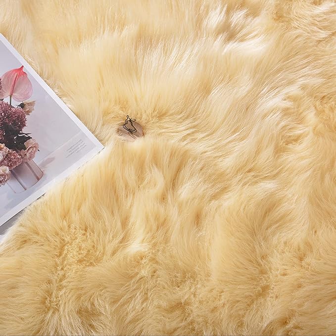 Latepis Yellow Area Rug for Living Room 6x9 Faux Fur Fluffy Rug Washable Sheepskin Rugs for Bedroom Boho Furry Rugs, Rectangle