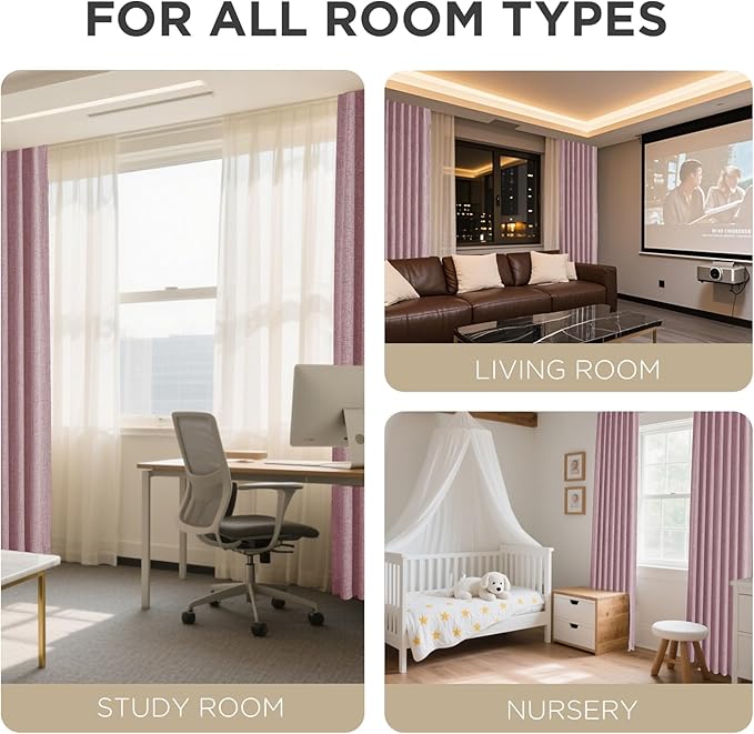 Joydeco Blackout Curtains for Bedroom - 108 Inch Long 100% Light Blocking 2 Panels Set Pink Drapes, Thermal Insulated Room Darkening Curtains, Linen Textured for Living Room, Rod Pocket & Back Tabs