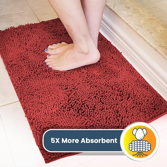 Muddy Mat® | Super Absorbent Door Mat Indoor, Microfiber Quick Dry Chenille Entryway Rug, Non-Slip Front Door Mat, Indoor Mats for Entryway, Machine Washable Pet Rug, Red 35"x24"
