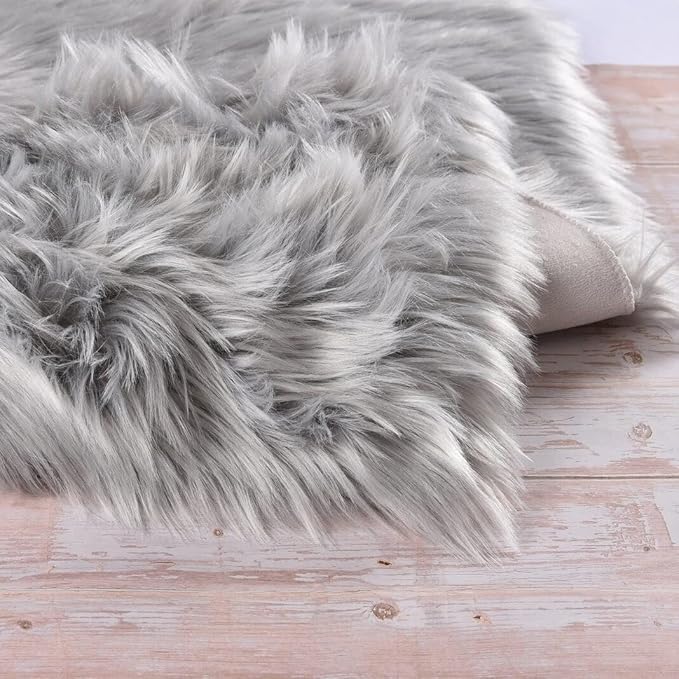 ORINOVA Light Grey Furry Washable Sheepskin Fur Area Rugs for Living Room Faux Fluffy Fur Rug for Bedroom Nursery Rug 4x6 Rectangle Rugs