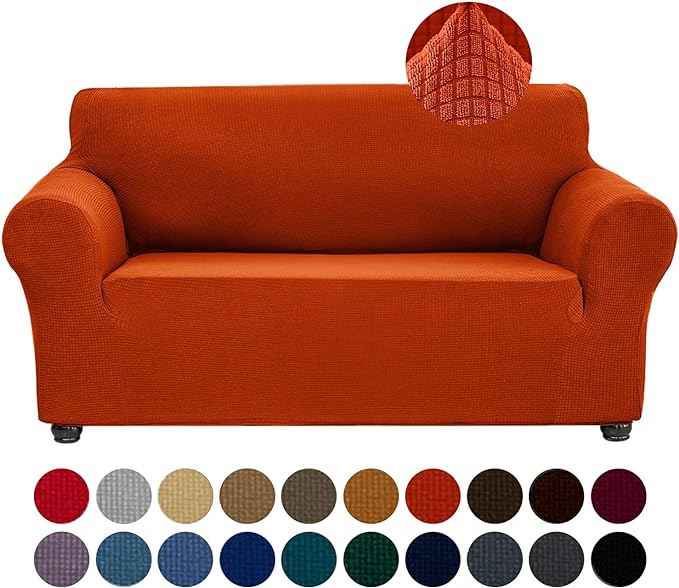 Joccun Stretch Loveseat Couch Cover, 1-Piece Sofa Cover for 2 Cushion Couch Spandex Jacquard Washable Furniture Protector Cover for Living Room,Kids,Pets（Loveseat,Pureed Pumpkin）