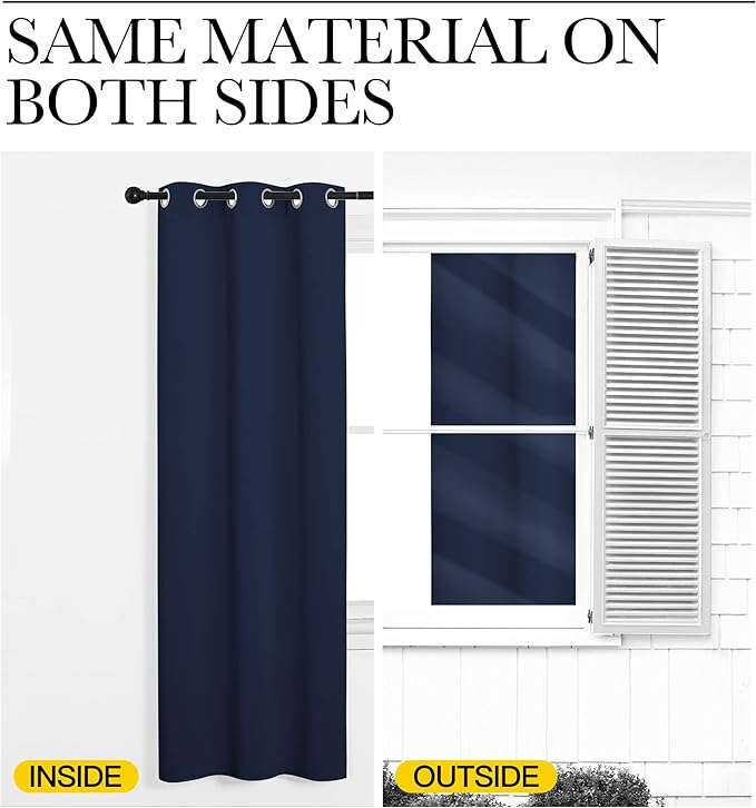 NICETOWN Blackout Curtains Panels for Living Room, 2 Panels, 66 x 92 Inch, Navy, 3 Pass Microfiber Noise Reducing Thermal Insulated Solid Ring Top Blackout Window Drapes