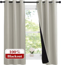 NICETOWN Natural 100% Blackout Lined Curtains, 2 Thick Layers Narrow Wide Window Treatment Panels Thermal Insulated Drapes for Kitchen Small Window (1 Pair, 37" Width x 63" Length Each Panel)