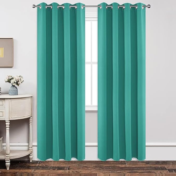 Joydeco Blackout Curtains 108 Inch Length 2 Panels Set, Thermal Insulated Long Curtains& Drapes 2 Burg, Room Darkening Grommet Drapes for Living Room Bedroom Window (W52 x L108 Inch, Peacock Blue)