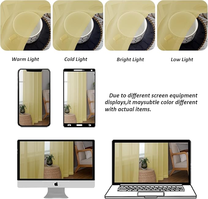 Chyhomenyc Mustard Yellow Short Sheer Curtains 36 inch Length, Light Filtering Half Window Curtians for Kitchen, Elegant Small Curtain for Basement Bathroom Cabinet, 42Wx36L inches, 2 Panels