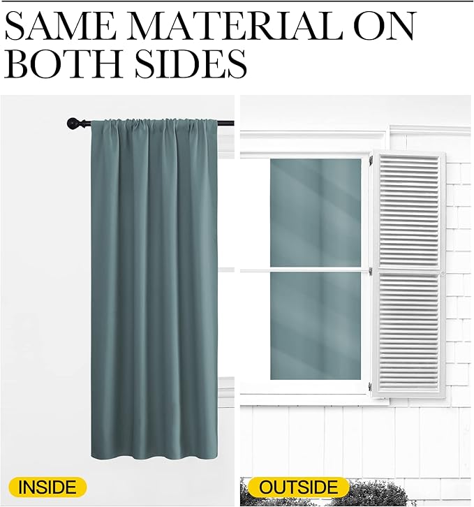 NICETOWN Greyish Blue Blackout Curtains Panels for Window, Thermal Insulated Rod Pocket Blackout Drapes/Draperies for Living Room (2 Panels, W52 x L95 inches)