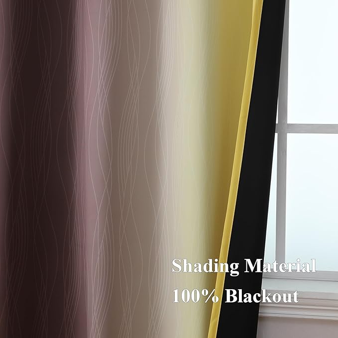 Estelar Textiler Brown and Yellow Blackout Curtains 45 Inch Length, Full Light Blocking Gradient Drapes for Kitchen, Thermal Insulated Grommet Ombre Curtains for Bathroom, 52Wx45L, 2 Panels