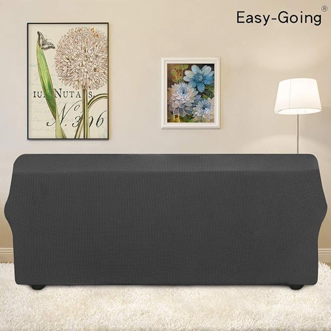Easy-Going Stretch 4 Seater Sofa Slipcover 1-Piece Sofa Cover Furniture Protector Couch Soft with Elastic Bottom for Kids, Polyester Spandex Jacquard Fabric Small Checks Dark Gray