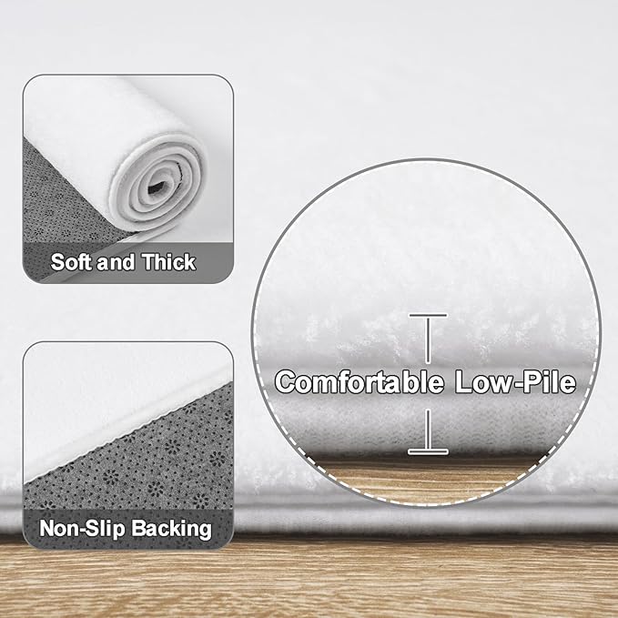 Amearea White Round Area Rugs 4ft Washable Circle Rugs for Bedroom Living Room, Fluffy Indoor Thickened Memory Foam Rug, Non Slip Minimalist Circular Carpet for Kids Boys Girls Dorm Nursery Room Decor