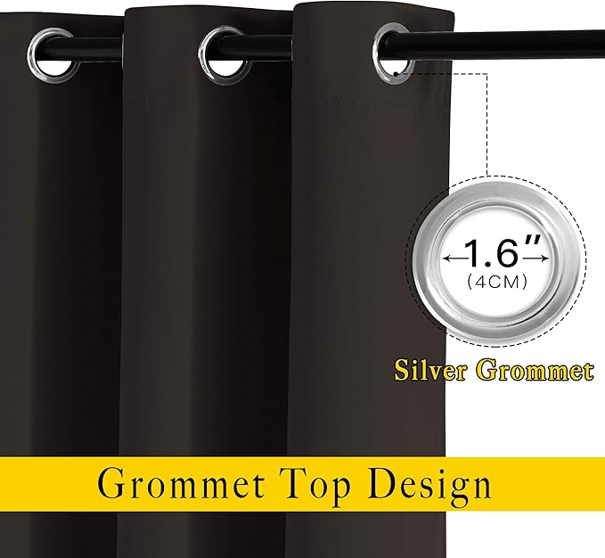 NICETOWN Blackout Curtains Panels for Window - Triple Weave Energy Saving Thermal Insulated Solid Grommet Blackout Drapes for Kitchen (1 Pair, 52 inches by 63 Inch, Toffee Brown)