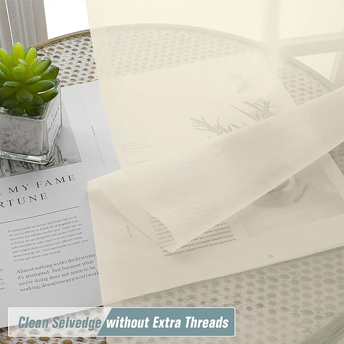 Cream Sheer Curtains Tier 30 Inches Length 2 Panels Set, Light Filtering Lightweight Soft Window Treatments Drapes, Cute Elegant Cafe Curtains for Nursery, Dual Rod Pocket, 2x42Wx30L Inches