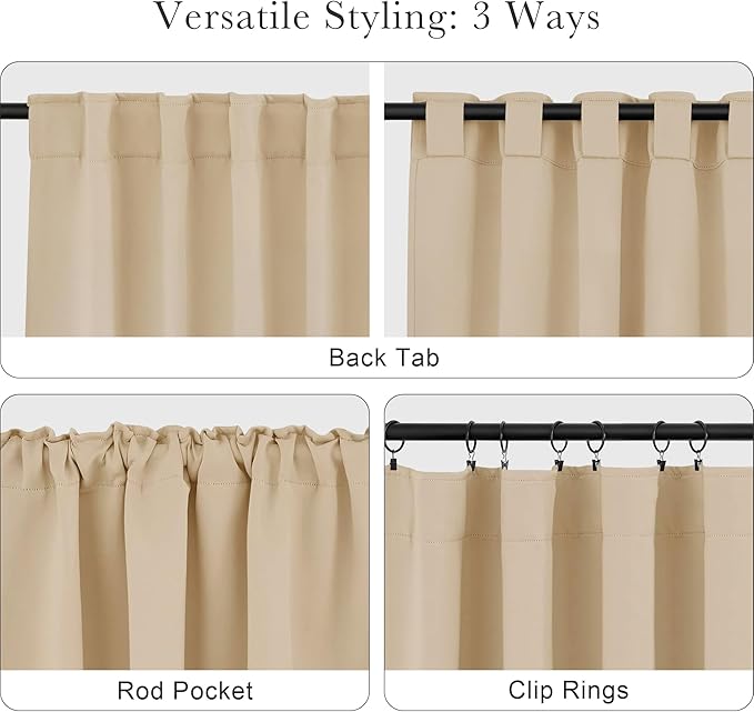 Pony Dance Blackout Curtains for Bathroom - Solid Light Window Decor for Kitchen/Bedroom, RV Drapes for Camper Windows, 34x45 inch, 2 Curtain Panels, Biscotti Beige