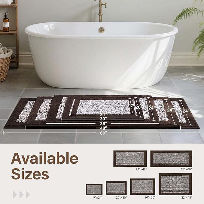 48x32 Large Bathroom Rugs Washable Non Slip, Brown Bath Mat for Bathroom Floor Tub, Soft Absorbent Quick Dry Mats for Shower, Bathtub,Home Decor