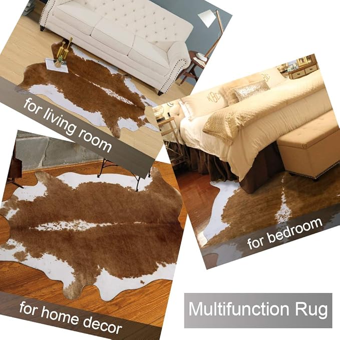 AROGAN Faux Cow Print Rug Large (4ft x 3ft) - Cow Print Area Rug with No-Slip Backing, Large Animal Skin Rugs for Living Room, Offfice, Room Decor, Brown