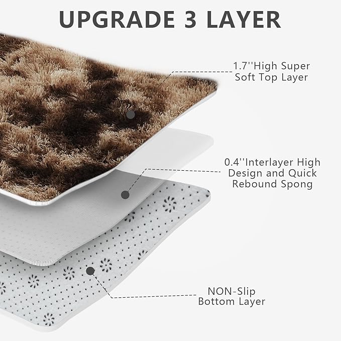 Shag Area Rugs for Bedroom Living Room,5X8 Ultra Soft Fluffy Area Rugs for Dorm,Indoor Carpet Nursery Rugs for Kids Girls Room Home Decor, Mottling Brown