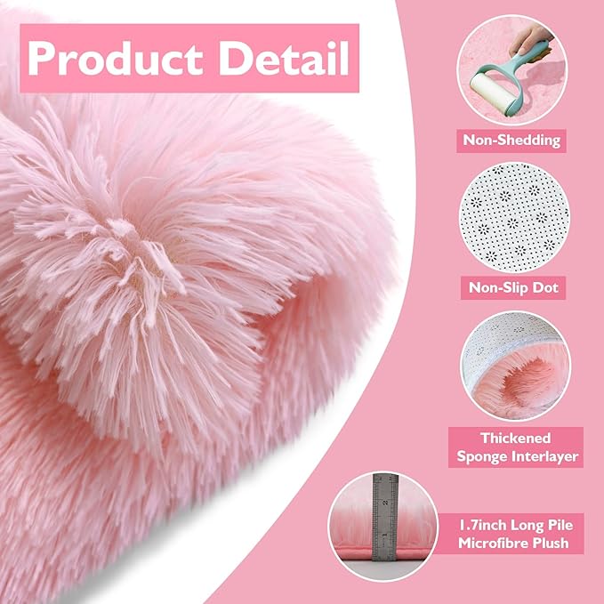 yulidayang Pink Fluffy Round Area Rugs for Bedroom,4ft Shag Circle Area Rugs for Girls Room,Non Slip Fuzzy Plush Rug for Kids Room Living Room and Dorm Home Decor Rug