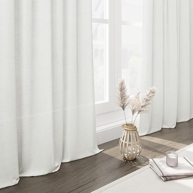 Nanspring Ivory Linen Curtains 84 Inch Length 2 Panels Set for Living Room Back Tab Light Filtering Semi Sheer Curtain for Bedroom Farmhouse Drapes, 40x84 Inch, 2 Panels