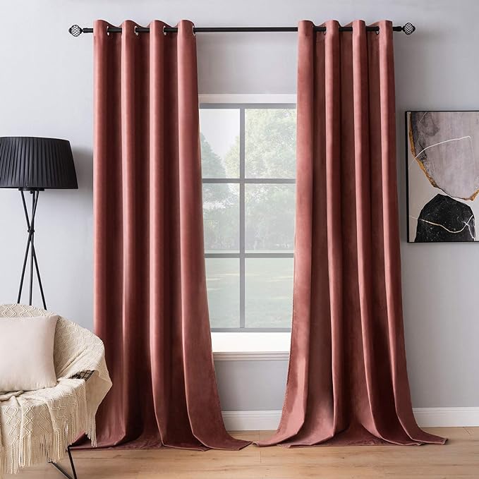 MIULEE Elegant Velvet Curtains Dusty Rose Pink Grommet Curtains Thermal Insulated Soundproof Room Darkening Blackout Curtains/Drapes for Girls & Ladys Living Room/Bedroom Decor 52 x 72 Inch 2 Panels