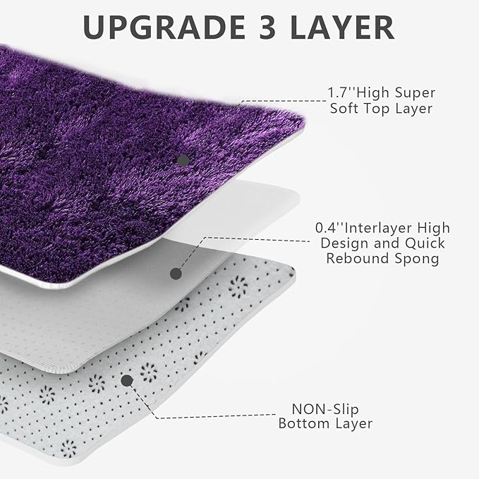 9X12 Large Shag Area Rugs for Living Room Bedroom,Big Soft Purple Fluffy Rug for Bedroom Dorm, Indoor Carpet Nursery Rugs for Kids Girls Room Home Decor,Purple