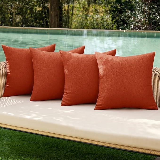MIULEE Pack of 4 Decorative Burnt Orange Throw Pillow Covers Linen Waterproof Pillow Covers Outdoor Farmhouse Cushion Cases for Patio Garden Tent Balcony Couch Sofa 16x16 inch