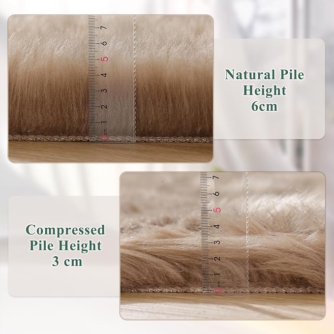 ORINOVA Beige 5x7 Area Rug Washable Shaggy Faux Sheepskin Fluffy Fur Rug for Bedroom Living Room Nursery Rug Teen Room Home Décor